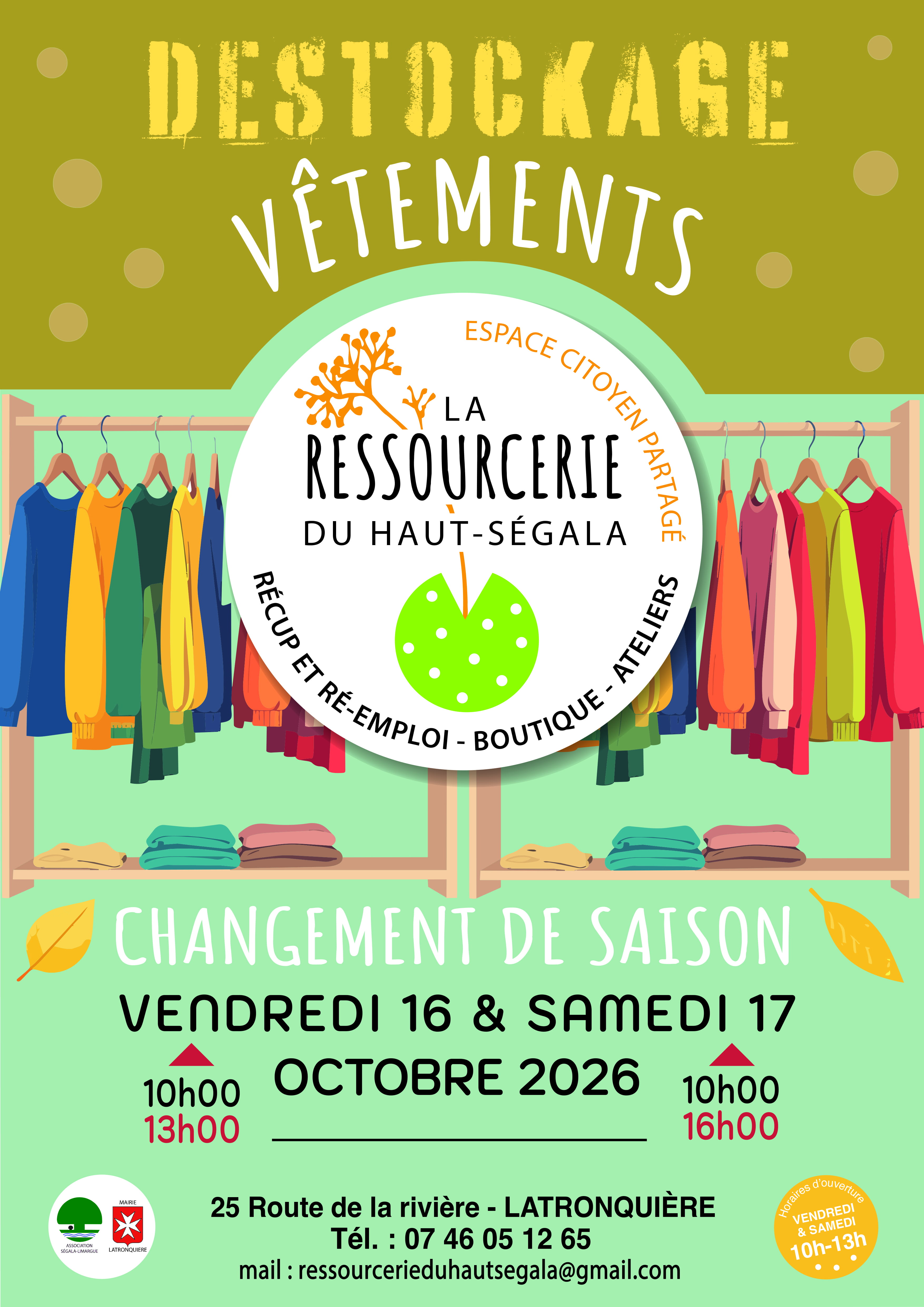 Destockage vêtements à la Ressourcerie le 16/10 et 17/10