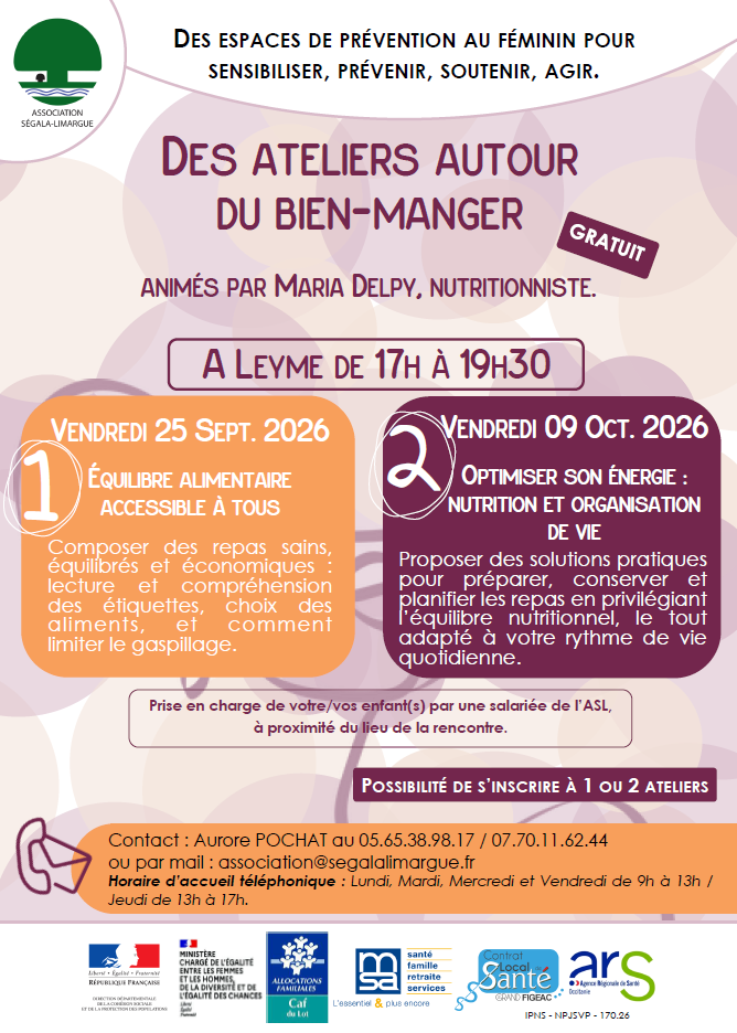 Ateliers autour du bien manger le 25/09 et 09/10 à Leyme