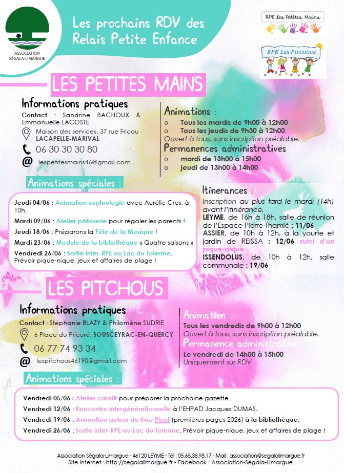Agenda des Relais Petite Enfance du mois de Juin