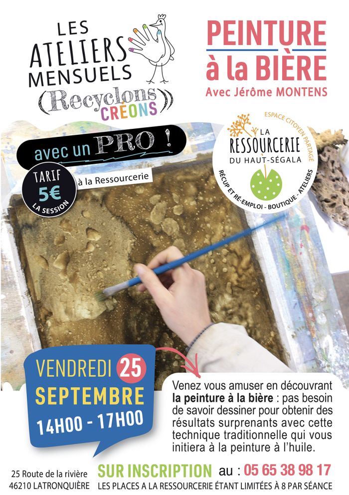 Atelier peinture à la bière à la Ressourcerie le 25/09