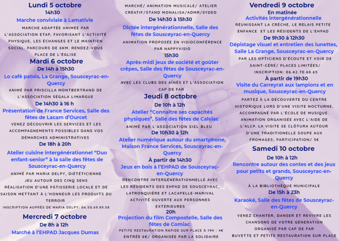 Programme complet de la Semaine Bleue à Sousceyrac-en-Quercy !