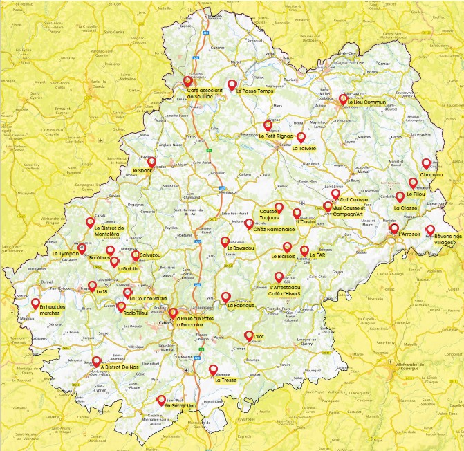 Carte des Cafés Associatifs du Lot