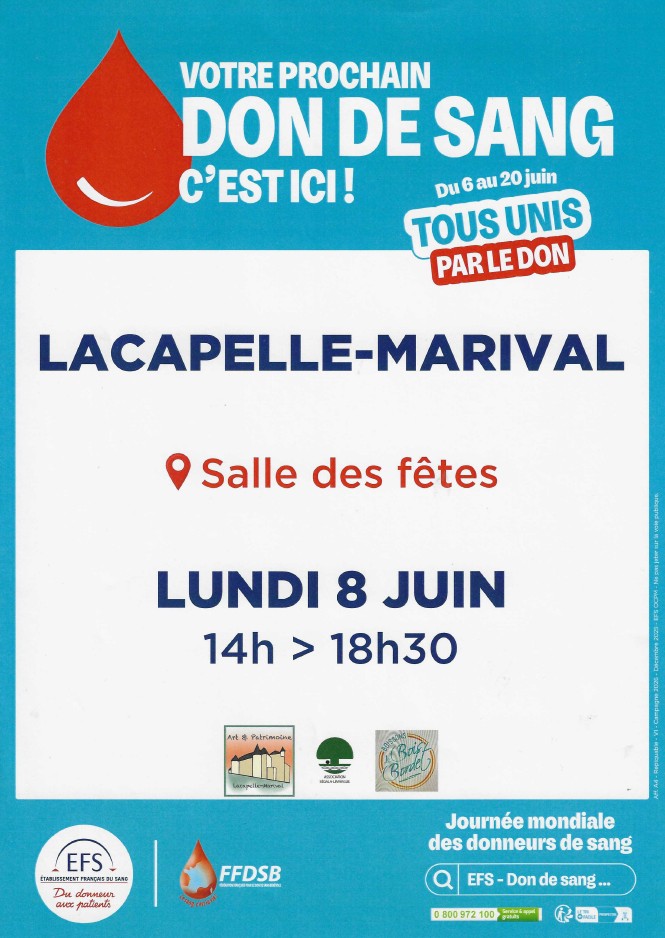 Don du sang à Lacapelle-Marival le 08/06