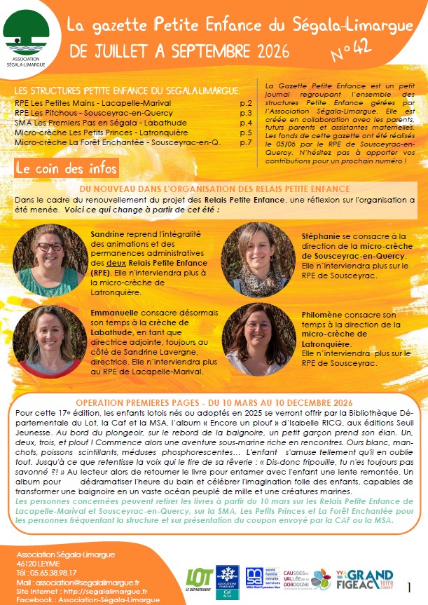Gazette Petite Enfance du prochain trimestre