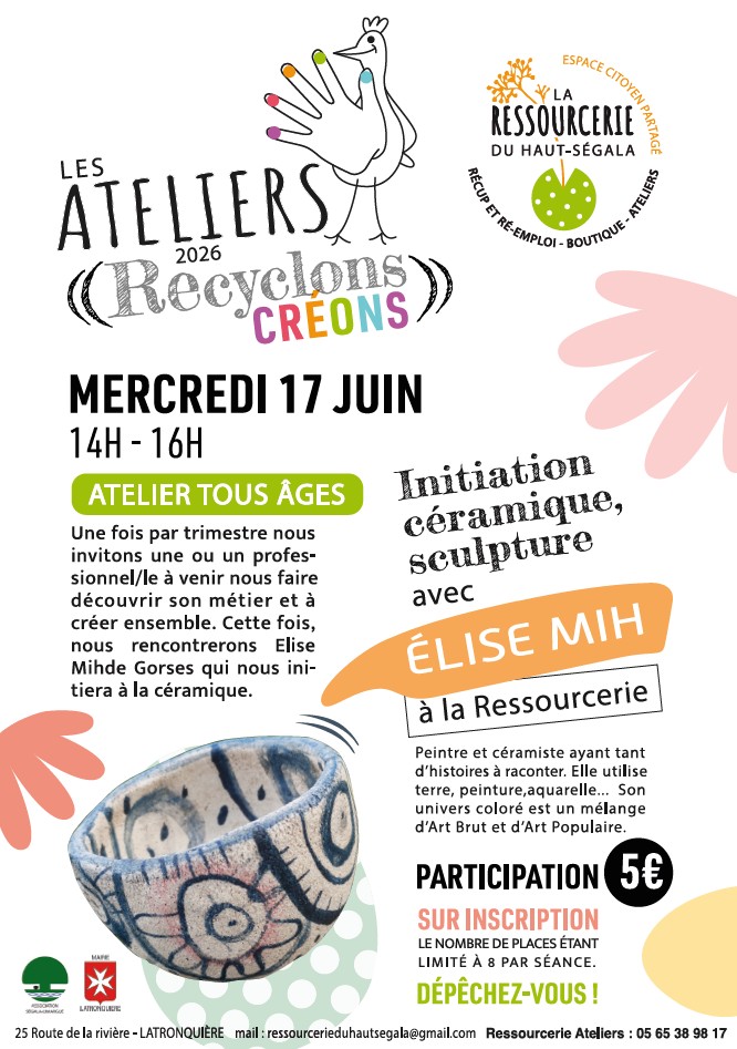Atelier céramique et sculpture à la Ressourcerie du Haut-Ségala le 17/06