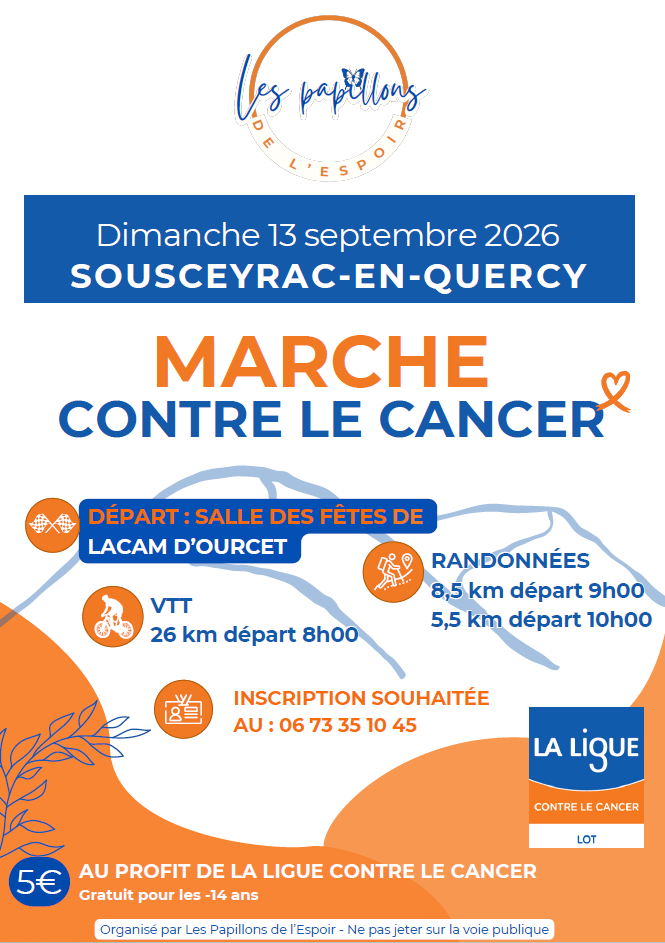 Marche contre le cancer le 13/09 à Sousceyrac-en-Quercy